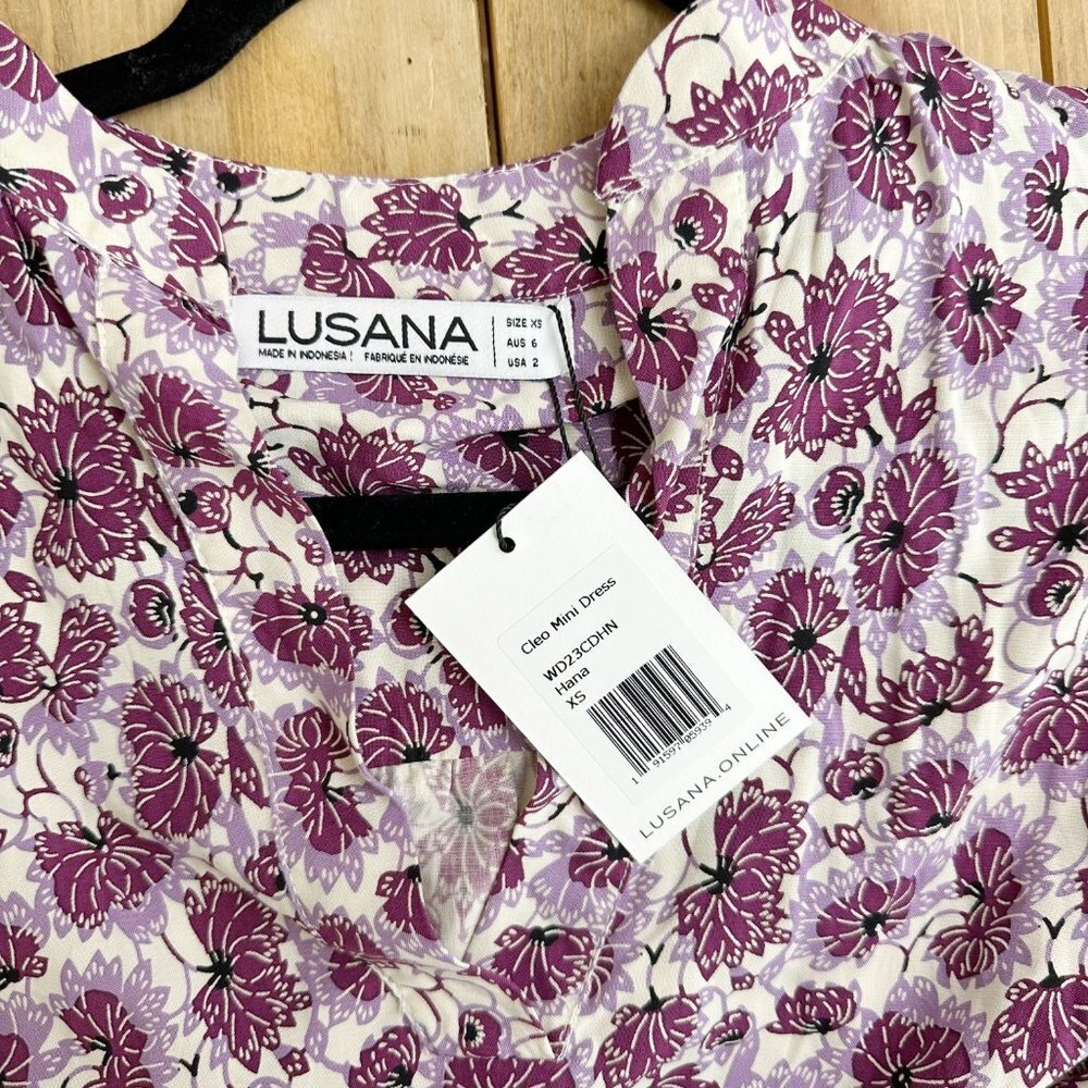 NWT Lusana Cleo Mini Dress Hana Floral Purple XS - Picture 4 of 9